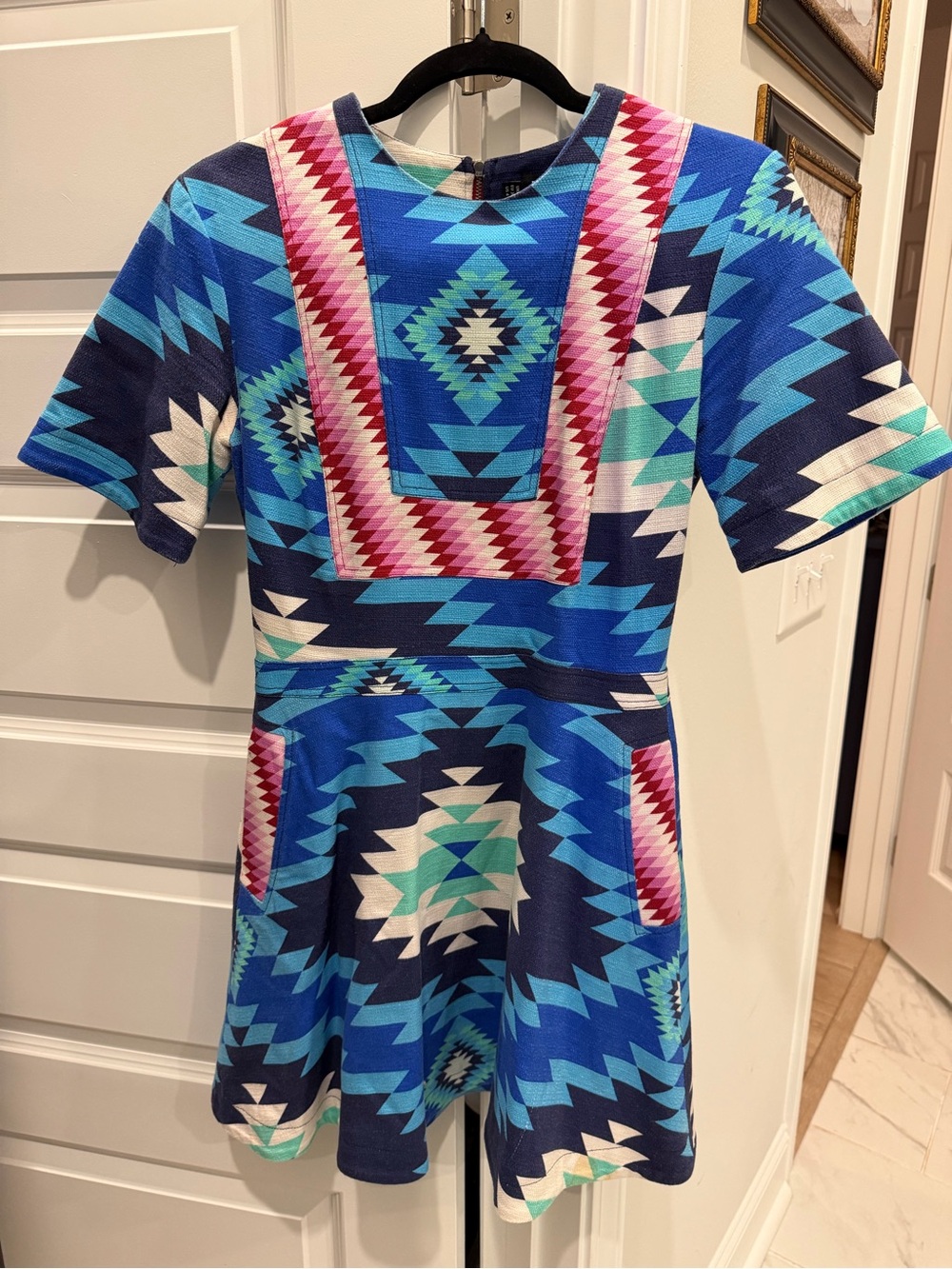 House Of Holland: Aztec Print Short Sleeve Fit-and-Flare Dress